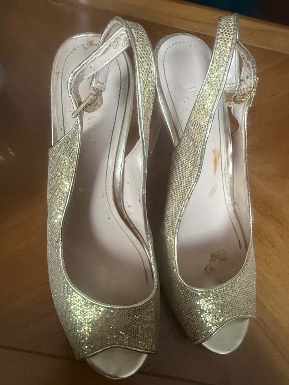 Gold Slingback Peep-Toe Heels - Women's Dress Sandals
